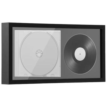 Imagem de Moldura para exibição de CD, disco de madeira e caixa de CD com gancho, moldura de CD feita de madeira maciça para ficar em pé, montagem na parede, moldura de CD para decoração de casa para