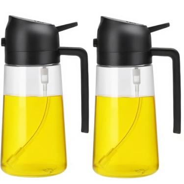Imagem de Pulverizador de óleo para cozinhar 473 g, dispensador de azeite 2 em 1 e pulverizador de óleo - frasco de azeite de oliva de 470 ml, dispensador de óleo de vidro para cozinha, cozinha, salada