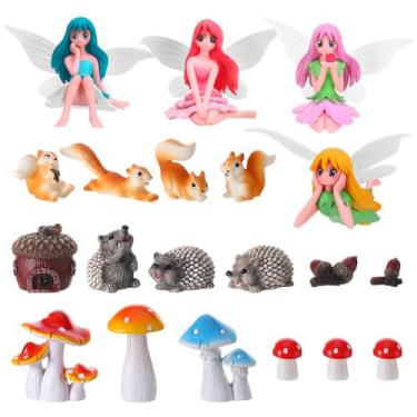 Imagem de GGSTDDUP 20 peças de acessórios de jardim de fadas, ornamentos de jardim em miniatura, decorações de paisagem, mini figuras de fadas, conjunto de plantas de animais para terrário faça você mesmo