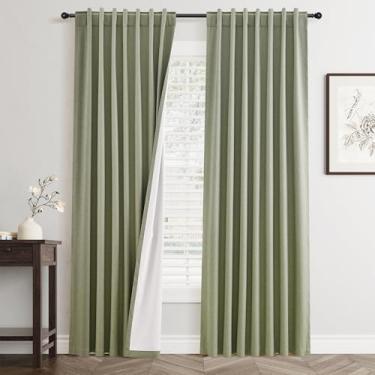 Imagem de Cortinas blackout de linho verde sálvia 203 cm de comprimento conjunto de 2 painéis para sala de estar quarto redução de ruído térmico 100% cortinas de linho preto escurecimento do quarto cortinas de