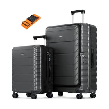 Imagem de CENSIEN Bagagem, bagagem de mão de 50 cm e bagagem despachada de 71 cm com rodas giratórias, malas pequenas e grandes leves de ABS + PC com moldura de alumínio, abertura superior, trava TSA, Preto, 2