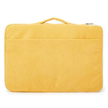 Imagem de Kinmac Capa protetora resistente de veludo cotelê amarelo 360° com alça para laptop MacBook Air de 13 polegadas, iPad Pro de 13 polegadas e 13,3 polegadas HP, Dell, Lenovo, Asus, Acer