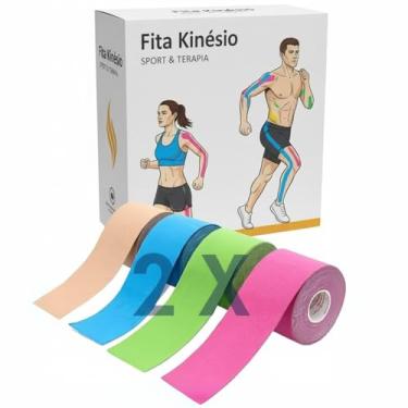 Imagem de Kit 2 Fita Kinesio Tape Bandagem Elástica Adesiva para Fisioterapia Lesão Muscular Rolo 5cm x 5m Funcional Treino Recuperação Muscular Evita Lesões Cores Sortidas