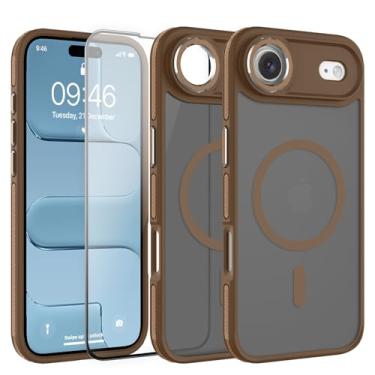 Imagem de AIGOMARA Capa magnética para iPhone Air, [compatível com Magsafe] [proteção de nível militar] Capa protetora fina à prova de choque translúcida fosca para iPhone Air de 6,5 polegadas, marrom