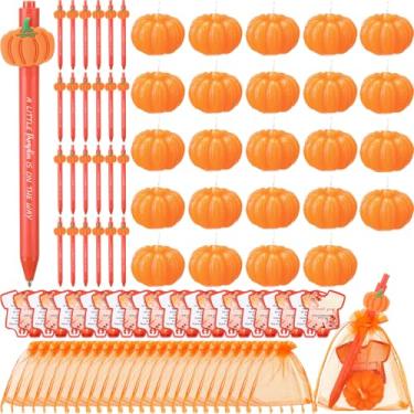 Imagem de AmazingSpark 24 conjuntos de lembrancinhas de chá de bebê de abóbora em forma de abóbora vela vela de outono com sacos de organza, etiquetas de agradecimento, Dia de Ação de Graças, outono, revelação