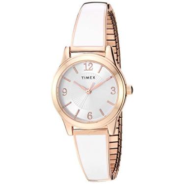 Imagem de Timex Relógio feminino com pulseira elástica de 25 mm, Tom ouro-rosa/blush