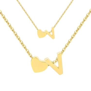 Imagem de JIURUN Colar de coração de ouro com inicial para mulheres, coração inoxidável banhado a ouro 18 K + colar de letras, presentes de aniversário para mulheres, esposa e irmã, Metal, Sem Pedra Preciosa