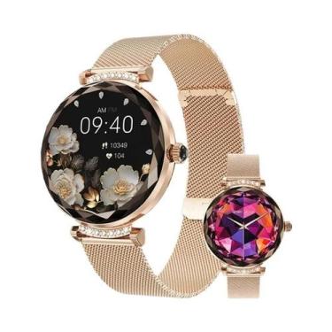 Imagem de Relógio Inteligente Luxuoso Feminino AMOLED Tela De 1.19" Chamada Blue