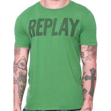 Imagem de Camiseta Replay Masculina Logo Silk Verde-Masculino