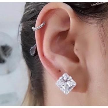 Imagem de Brinco Quadrado em Aço Cirúrgico 316L, Ponto de Luz com Zircônia, Unissex, Disponível em 4-10MM