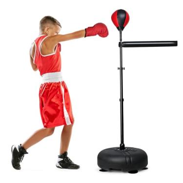Imagem de INNOLIFE Barra de boxe com saco de pancadas para crianças, barra giratória de boxe de altura ajustável, treinador de velocidade de boxe, bola de perfuração, equipamento de boxe para 6 a 12 anos