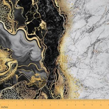 Imagem de Erosebridal Tecido de estofamento de mármore cinza abstrato dourado preto branco tecido externo por jarda 1 jarda moda mármore cinza projetos de costura DIY lantejoulas bronzeadoras tecidos