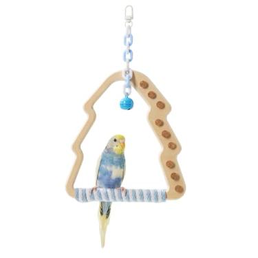 Imagem de Tafit Balanço de pássaro natural – poleiro de papagaio em forma de árvore com brinquedos de sino e cortiça, suporte de madeira giratório para periquitos, periquitos, pombinhos e pássaros pequenos