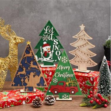 Imagem de DoubleFill 4 peças de palete de madeira oca de Natal de camada dupla para árvore de Natal inacabada, kit de enfeites de madeira rústica artesanato de madeira 4 conjuntos de 12 cores paletas de