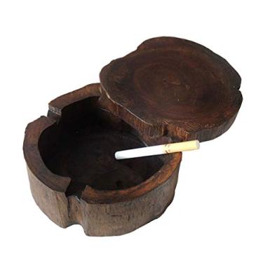 Imagem de Cinzeiros para cigarros cinzeiro de mesa esculpido em madeira maciça com tampa, estilo sudeste asiático artesanato criativo cinzeiro de cigarro decoração cinzeiro para fumar (tamanho: 12 cm)