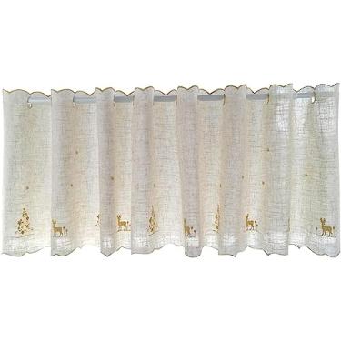 Imagem de Cortina de cozinha curta painéis de cortina de janela pequena, tecido de mistura de algodão cortina de filtro de luz, para quarto, sala de estar, sala de jantar, cortinas curtas com borlas, dourado L6