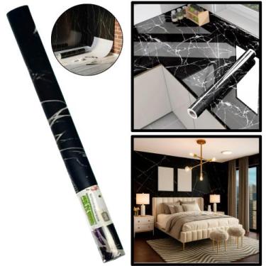 Imagem de Papel de Parede Preto Marmorizado Branco Para Salas e Quartos 60cm x 2