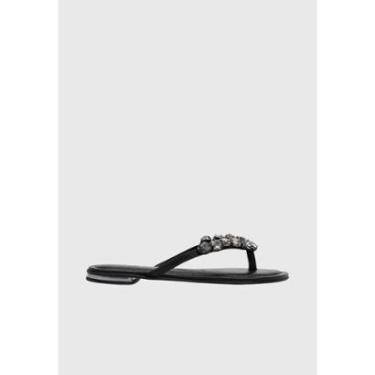 Imagem de Chinelo Flat Couro Pedrarias Preto Jorge Bischoff-Feminino