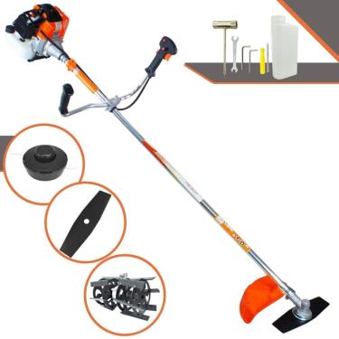 Imagem de Roçadeira Multifuncional À Gasolina Vulcan VR430S 43cc 1,7HP Alta Rotação Completo Com 2 Opções de Corte Carretel + Faca 2 Pontas + Enxada Rotativa