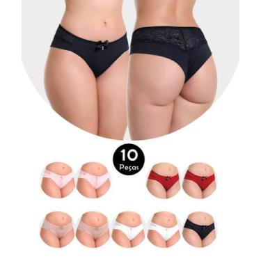 Imagem de Kit 10 Calcinha IMI Lingerie Fio Duplo Em Microfibra E Renda Selma, GG