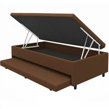 Imagem de Base Box Baú Solteiro com Auxiliar Suede 43x188x88 Alto Nivel Cor Marrom