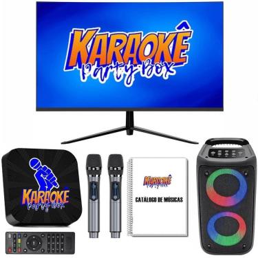 Imagem de Karaoke Profissional Preto +Monitor +2 Mic Sem Fio +Catalogo
