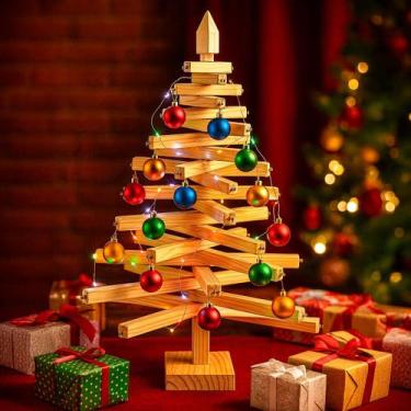 Imagem de Arvore de Natal em Madeira Articulada 60cm - Beto Moveis, NATURAL