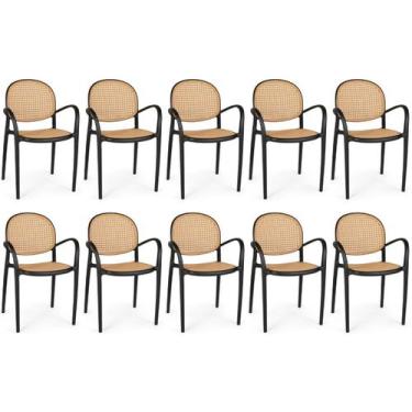 Imagem de Kit 10 Cadeiras de Jantar Roma com Braço para Sala e Cozinha - Preto -