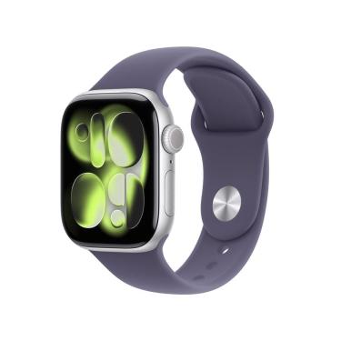 Imagem de Apple Watch Series 11 GPS+ Cellular 42mm Prateada Pulseira M/G Esportiva Roxo-Névoa