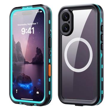 Imagem de hoilgyes Capa de silicone Dot para iPhone 17, capa impermeável IP68, protetor de tela embutido, compatível com carregamento sem fio MagSafe, suporte para fotografia subaquática (azul grama)