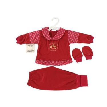 Imagem de Kit Pagão Bordado Mijão Pé Resvesivel e Luvas 3 Peças Malha Pv Hipoale