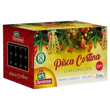 Imagem de Pisca Pisca Cortina de LED para Natal, 100 LEDs, Branco Quente, 127V