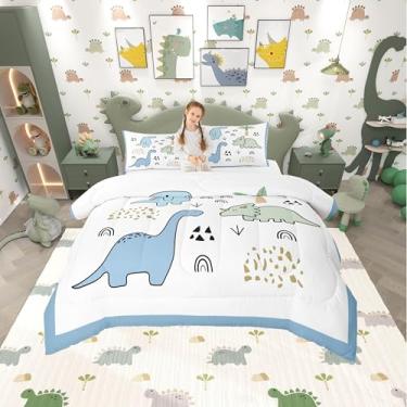 Imagem de Conjunto de edredom infantil fofo de dinossauro, desenho animado, dinossauro, coleção de cama macia, pintura à mão, estampa de dupla face, para quarto de meninos e meninas, 2 peças