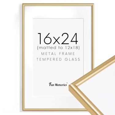 Imagem de Fun Memories Moldura dourada de 40 x 61 cm, moldura de alumínio para pôster, 40 x 61 cm, moldura de 40 x 61 cm com tapete para 30 x 45 cm, molduras de metal modernas de 40 x 61 com vidro real
