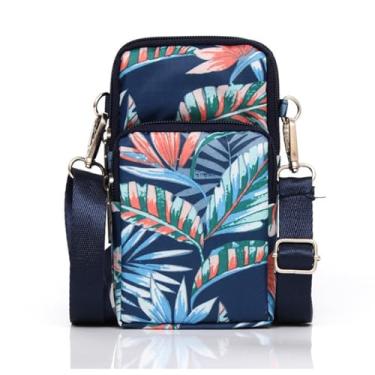 Imagem de Bolsas transversais para mulheres - Mini bolsas de telefone com alça transversal e carteira - Bolsa de braço de nylon para mulheres e homens, Folhas azuis, Bolsas transversais femininas bolsa de
