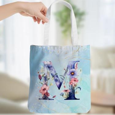 Imagem de Presentes personalizados para mulheres, monograma, presentes de aniversário para mulheres, esposa, irmã, damas de honra, Natal, inicial M, sacola de lona, ombro de praia, sacolas de supermercado