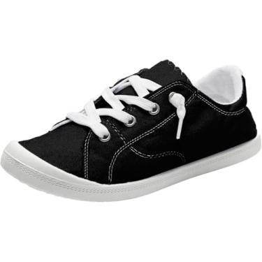 Imagem de Tênis feminino de lona, sem cadarço, cano baixo, moderno, casual, para caminhada, tênis, treino, academia, tênis esportivo, Preto, 36 BR