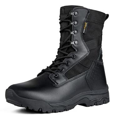 Imagem de FREE SOLDIER Botas táticas masculinas de 20 cm bota de combate leve de couro de camurça durável bota de trabalho militar bota de deserto (preta 10)