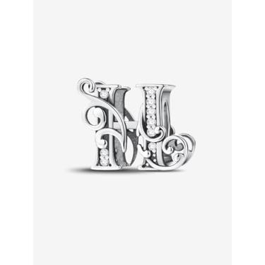 Imagem de 1 peça, prata, elegante, 26 letras, berloque de contas, adequado para mulheres, faça você mesmo e roupa diária, joias combinando, decoração presente para mamãe, 9.7*11.25mm, Prata, Sem Pedra Preciosa