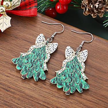 Imagem de Brincos de Natal femininos com pingente de árvore de Natal, acessórios de bijuteria de fantasia, 2inch, Aço inoxidável, Sem pedra preciosa