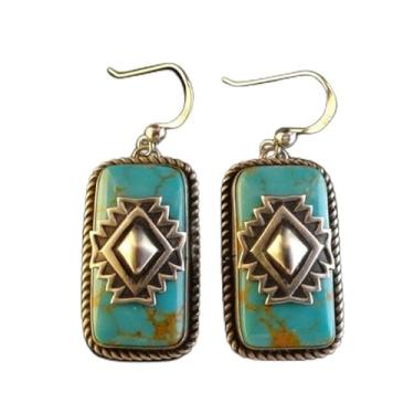 Imagem de Brincos femininos com pingente geométrico de pedra azul escudo retrô cor prata boêmio moda acessórios diários festa dia dos namorados joias presentes, Standard, Liga de aço, Sem pedra preciosa