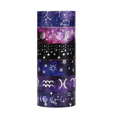 Imagem de Conjunto de 6 rolos de adesivos Washi de 2 m, adesivos com padrão de estampagem a quente decorativos para artes faça-você-mesmo artesanato suprimentos de diário scrapbook cartão embrulho