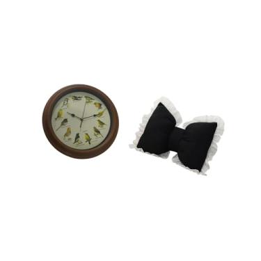 Imagem de Fenteer Relógio de Parede Elegante com Canto de Pássaros E Almofada de Laço Fofa, Decoração Moderna para Sala de Jantar, Cadeira de Escritório, Cabeceira, Sal