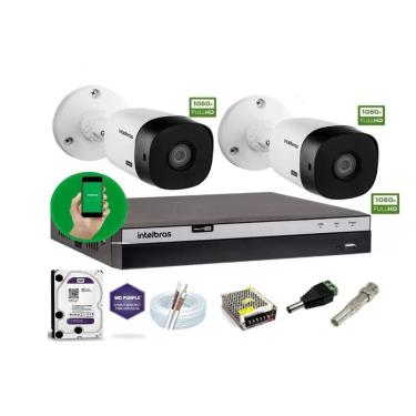 Imagem de Kit Intelbras 2 Camera Seg 1220B Fullhd Dvr Mhdx 3108 +1Tb