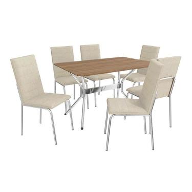 Imagem de Sala De Jantar Loire com Tampo De Madeira 1.36cm + 6 Cadeiras Cromada-nude