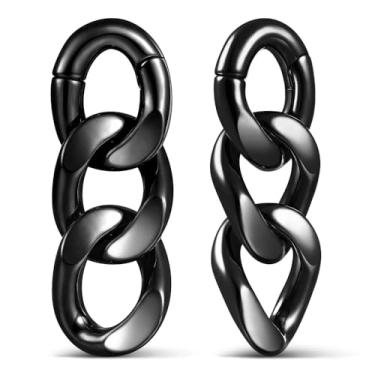 Imagem de Casvort 2 peças hipoalergênicas pretas chiques geométricas correntes de peso de orelha de aço inoxidável 316 ganchos de orelha medidores de 6 g alargadores alargadores de orelha esticadores modernos