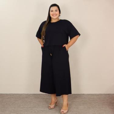 Imagem de Conjunto Plus Size Moda Feminina Cropped Manga Curta e Calça Pantacour