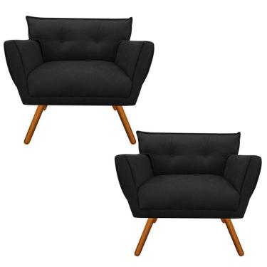 Imagem de Kit 02 Poltronas Anitta Suede Preto Pés Palito Castanho