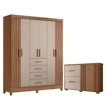 Imagem de Guarda Roupa Solteiro Aruba E Cômoda Texas Carvalho Fendi - Moval