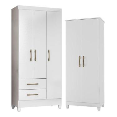 Imagem de Guarda Roupa Infantil Lima E Armário Multiuso Jade Branco Brilho - Moval
